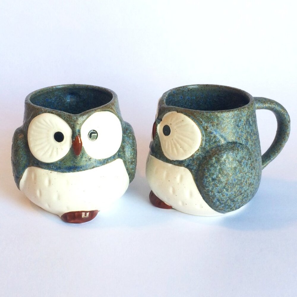 Kotobuki Owl Ceramic Mugs — Lot of 2
